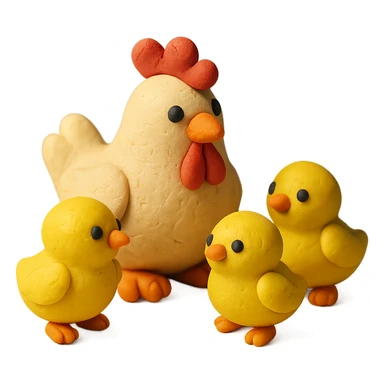 mother hen surrounded by three yellow chicks, playful and cute, matte finish sticker