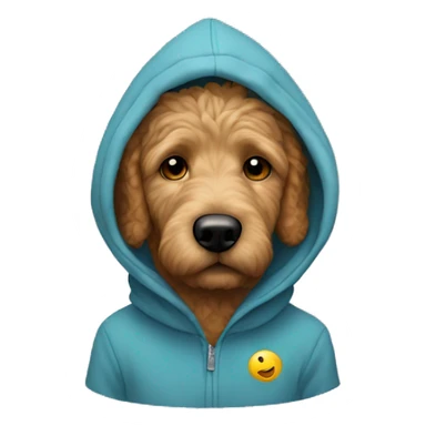 Human in hoodie with head of a Golden doodle   sticker