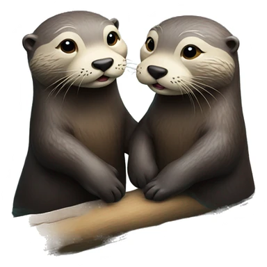 2 otters floating in the river holding hands sticker