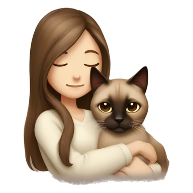  Siamese cat cuddling brown long hair girl sticker