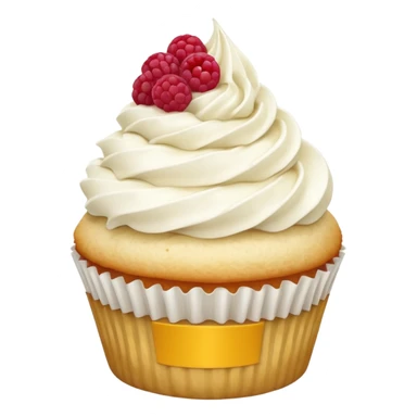 Vanilla cupcake with white frosting and crushed up dried raspberry sticker