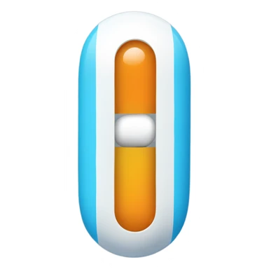 A one capsule-shaped pill, positioned at an angle.: one half is blue, and the other half is white. sticker