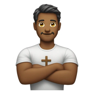 man crossing his arms in the shape of a cross sticker