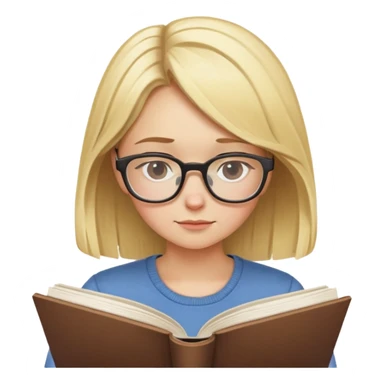 blonde girl with glasses looking down reading a book sticker