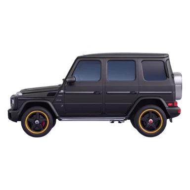 Create a Mercedes G-Class SUV in exact side view angle, extremely minimalized but keeping the recognizable G-Class shape. Remove any roof details or extras. Use black color. Style it in a 3D Apple emoji-like style matching the simplicity and feel of the blue car emoji reference. sticker