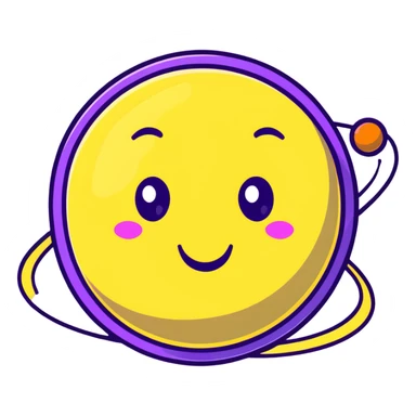 fantasy yellow planet with colorful rings and a cute happy face sticker