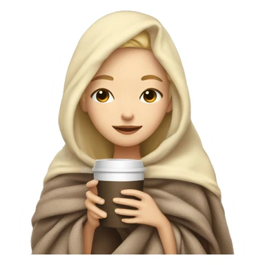 White blond girl inside a blanket sipping coffee eyes closed sticker