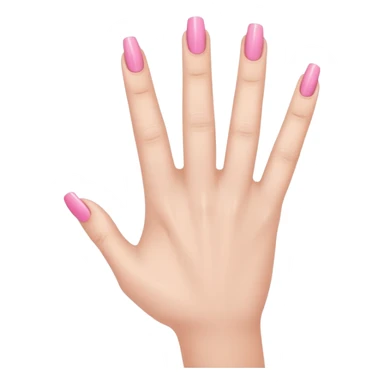  pink  close-up of a human hand with exactly five fingers, beautifully manicured nails, glossy pink nail polish, elegant nail shape, soft lighting, realistic style, isolated on transparent background" sticker