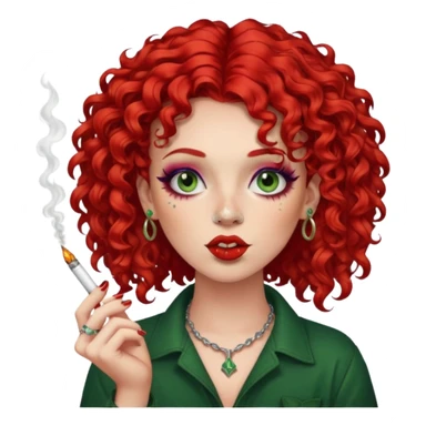 bright red curly hair alt girl with makeup and piercings smoking weed sticker