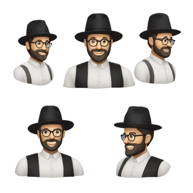 rabbin avec une barbe noir courte, lunettes avec une kippa, une chemise blanche sticker