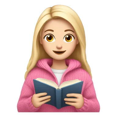 Pretty white girl with pink sweater reading cozy sticker