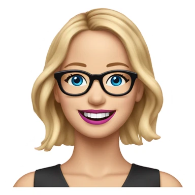 Happy Jennifer Lawrence,  blue eyes wearing glasses and pink lipstick  sticker