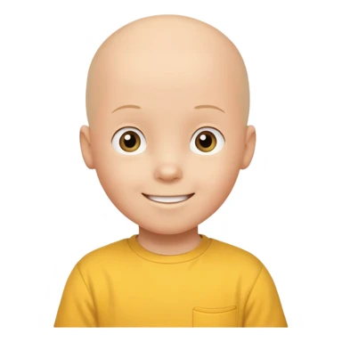 Caillou character in GoAnimate style, simple cartoon look, bald child with yellow shirt, smiling sticker
