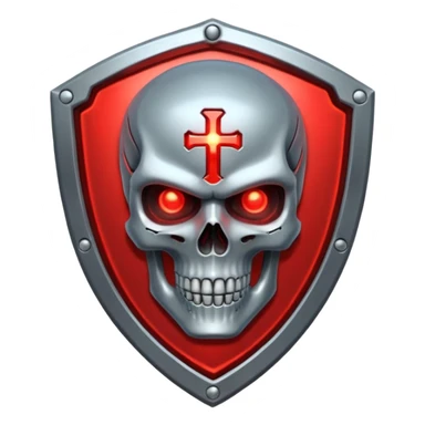 Sci-fi shield badge, terminator style skull, glowing red eyes, crossed futuristic sable and energy sword, no background sticker