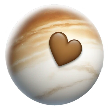 A planet, with rock and icy surface, mostly white and soft brown as colors, with a heart shape in light white  sticker