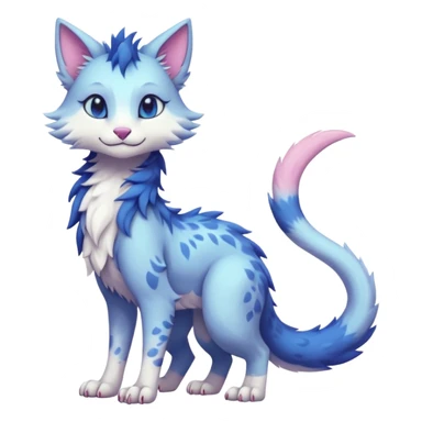 Kawaii pastel cute fantasy feline-vernid-sergal-fursona animal creature with a tufted tail full body with intricate markings  sticker