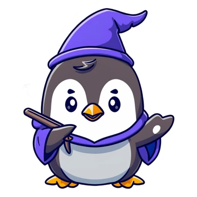 Cute penguin wizard casting a spell sticker