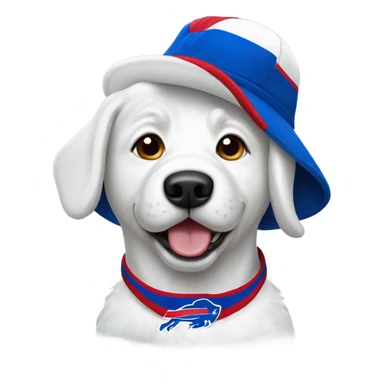 Solid white dog with buffalo bills hat sticker