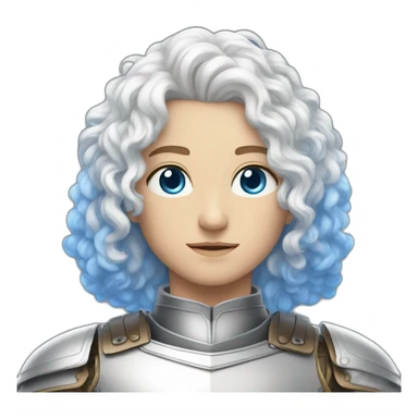 white androgynous guy white long curly hair armor blue eyes sticker