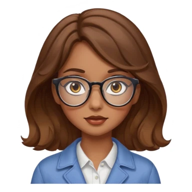 girl with wavy hair, almond shaped eyes, birthmark near her eye, tan, with swag, and glasses sticker