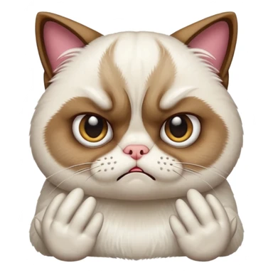 grumpy cat emoji with hands, showing an annoyed expression sticker