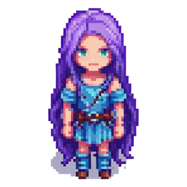 character with long purple hair, pixel art style sticker