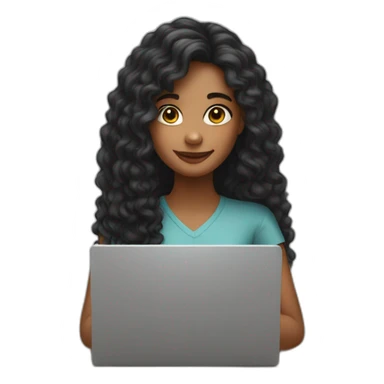 girl with long curly dark hair with a laptop in her hands sticker