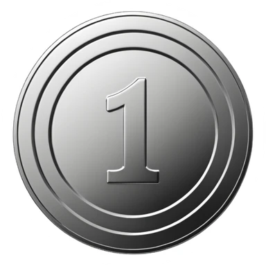 Emoji icon of a metal coin with engraved number 1, minimalist style, isolated, only metal color sticker