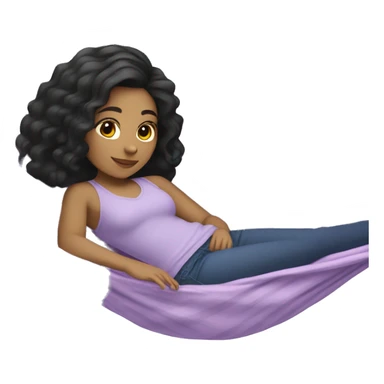 light skinned girl with black hair laying in a lilac hammock sticker