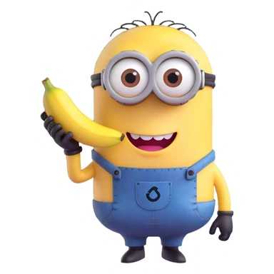 minion character with one eye smiling holding a banana sticker