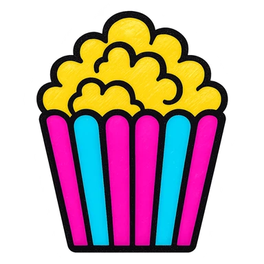 popcorn in a classic red and white striped box, vibrant and playful style sticker