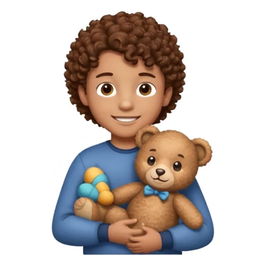 curly hair boy with bear  sticker