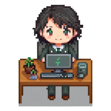 chibi office IT worker with computer sticker
