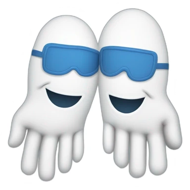 Deux gants blancs souriants, il y a dessiné en bleu un signe mystérieux maçonnique bleu de deux équerres inversées.  sticker