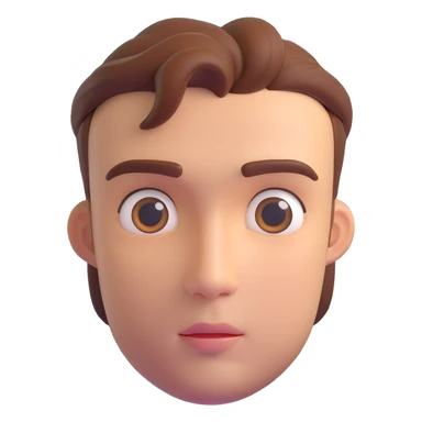 3D emoji-style head of a handsome man, front view, eyes gazing upward thoughtfully, symmetrical features, calm expression, smooth skin, soft lighting sticker