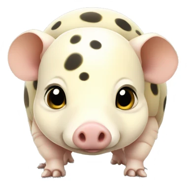 White chubby armadillo pig with yellow and black spots and cute flat face wide set eyes sticker