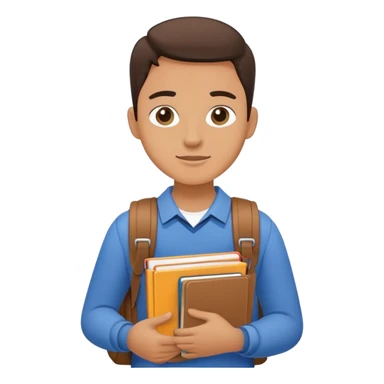A flat-style illustration of a university student, holding a few textbooks and wearing a messenger bag. Clean, modern cartoon style, white background, iOS emoji aesthetic. sticker