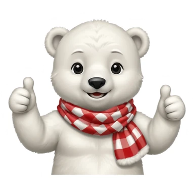 baby Polar Bear, smiling, thumbs up, wearing red Checkered Triangle scarf sticker