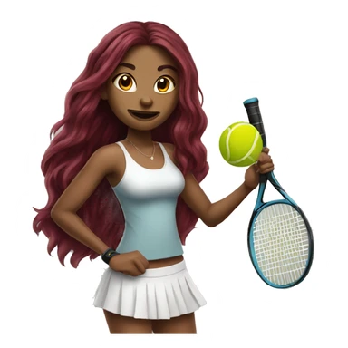 Beautiful tattooed  burgundy long haired woman playing tennis sticker