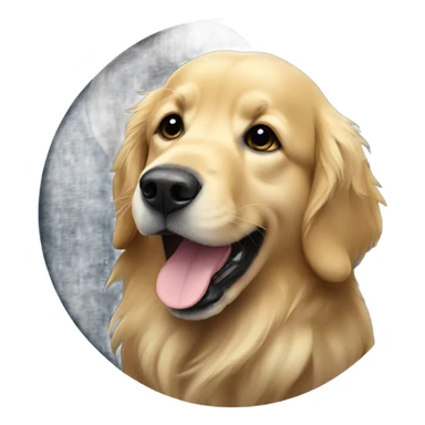 golden retriever on moon sticker