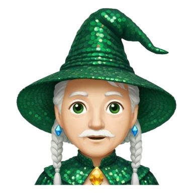 The Wizard from the Wizard of Oz with white hair, dark green sequin outfit sticker