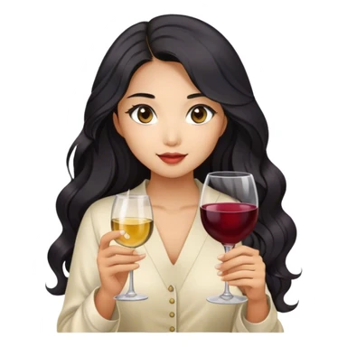 tan super asian girl with black long wavy hair holding glass of wine sticker