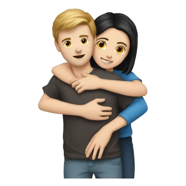 white-boy-black-hair hug with white-girl-brown-hair sticker