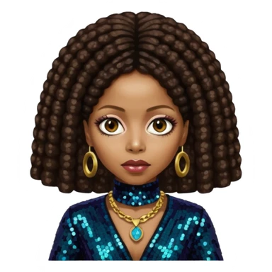 Erykah Badu with dark brown hair, dark brown sequin outfit sticker