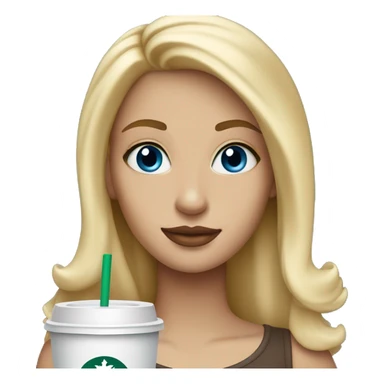 blonde girl blue eyes with Starbucks cup drink sticker