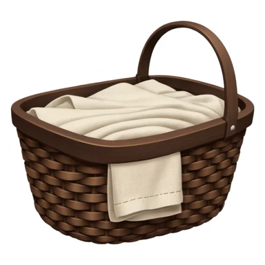 A woven dark Brown basket with fresh washed linen sticker