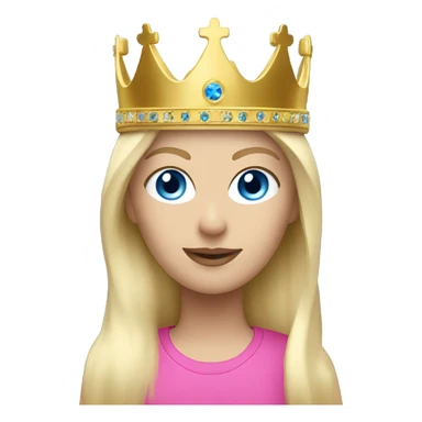 White blonde woman with blue eyes and a pink ski mask on and a gold crown sticker