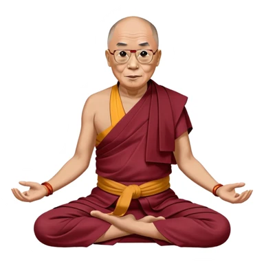 Dalai Lama in traditional robes doing yoga pose sticker