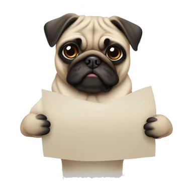 A pug holding a blank piece of paper sticker