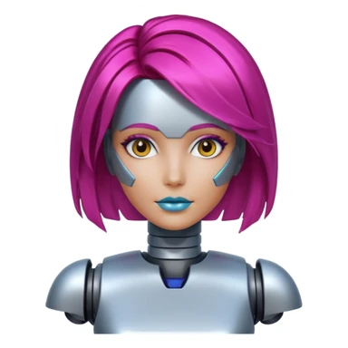 female vibrant hair color metalic robot face not human face sticker